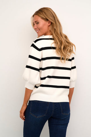 Kaffe Ivory & Black Stripe Cardigan Short Sleeve KAmehra - MMJs Fashion