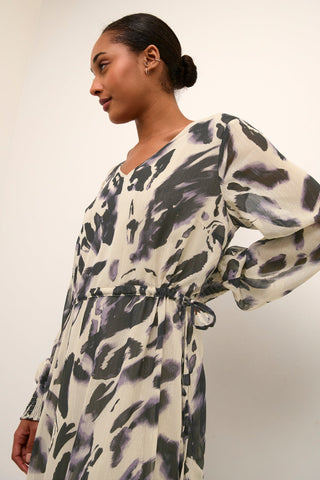 Kaffe Printed Dress Grey Cream Lilac - MMJs Fashion