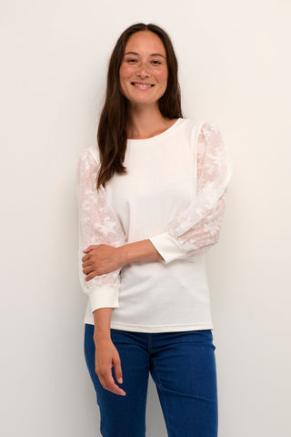 Kaffe Sheer Floral Sleeve Top in Ivory Floria - MMJs Fashion