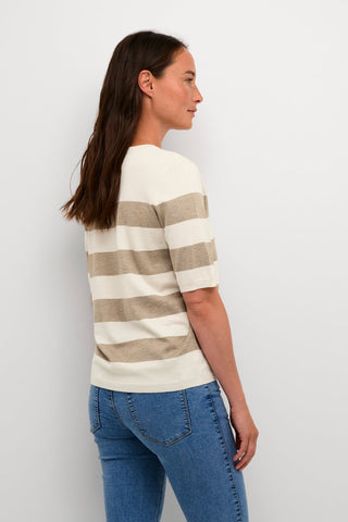 Kaffe Short Sleeve Jumper in Beige & Cream Stripe KAllizza - MMJs Fashion