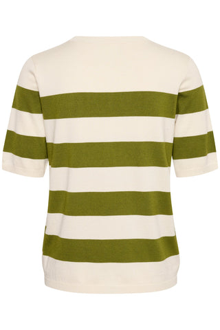 Kaffe Short Sleeve Jumper in Green & Cream Stripe KAlizza - MMJs Fashion