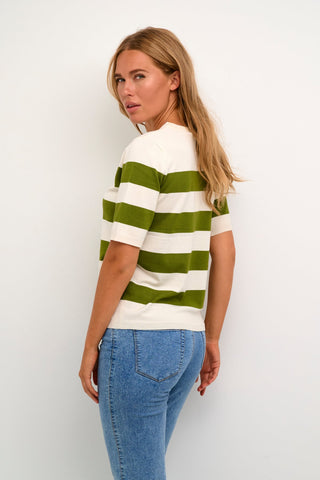 Kaffe Short Sleeve Jumper in Green & Cream Stripe KAlizza - MMJs Fashion