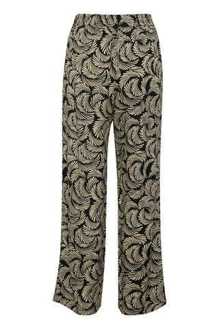 Kaffe Wide Leg Trousers Black Ivory Pattern - MMJs Fashion