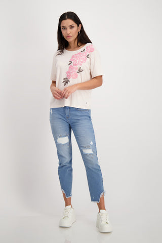 Monari Beige and Pink Floral Top - MMJs Fashion
