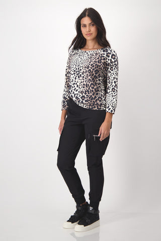 Monari Black and Beige Animal Print Sweatshirt - MMJs Fashion