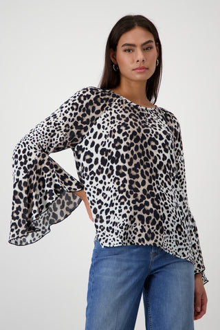 Monari Brown Animal Print Blouse with Flounce Sleeves - MMJs Fashion