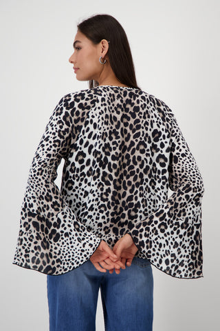 Monari Brown Animal Print Blouse with Flounce Sleeves - MMJs Fashion