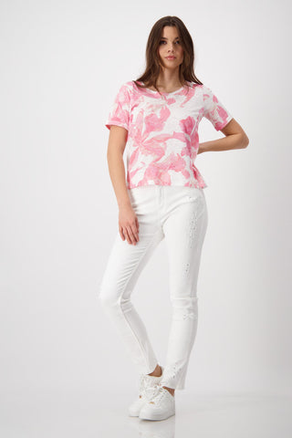 Monari Floral Print Top Pink and Ivory - MMJs Fashion