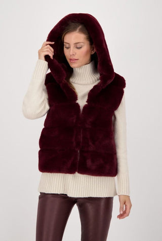 Monari Gilet Red Faux Fur with Hood - MMJs Fashion
