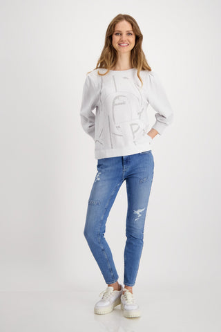 Monari Grey Cotton Jumper with Rhinestones - MMJs Fashion