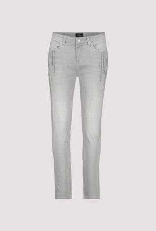 Monari Grey Jeans with Rhinestone Stripes - MMJs Fashion