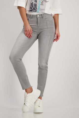 Monari Grey Jeans with Rhinestone Stripes - MMJs Fashion