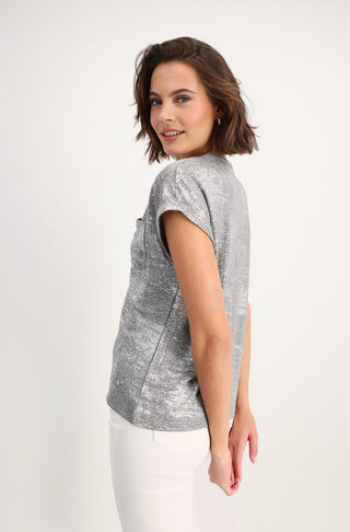 Monari Grey with Silver Print Short Sleeve Top - MMJs Fashion
