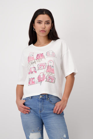 Monari Ivory & Pink Bag Print Top - MMJs Fashion
