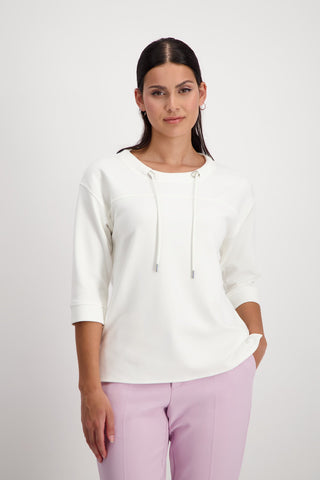 Monari Ivory Sweatshirt with Drawstring Neck - MMJs Fashion