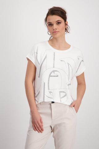 Monari Ivory Top with Rhinestone Letters - MMJs Fashion