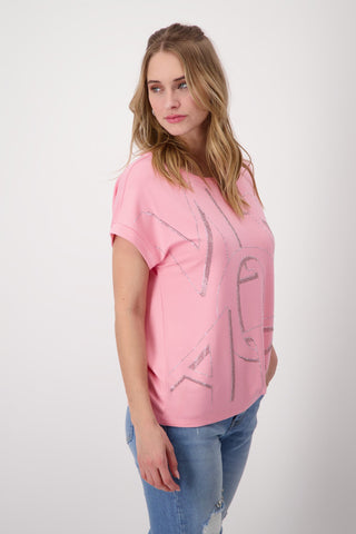 Monari Pink Top with Rhinestone Letters - MMJs Fashion