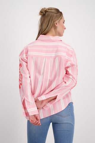 Monari Striped Pink Blouse with Sequin Flowers - MMJs Fashion