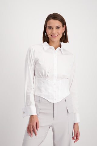 Monari White Fitted Blouse with Corsage - MMJs Fashion