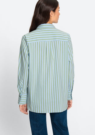 Olsen Blue and Lime Green Stripe Blouse - MMJs Fashion