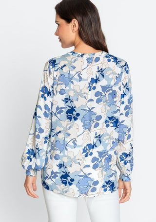 Olsen Blue Beige Floral Print Blouse - MMJs Fashion