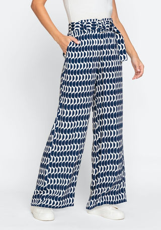 Olsen Blue & Ivory Graphic Print Wide Leg Trousers Anna - MMJs Fashion