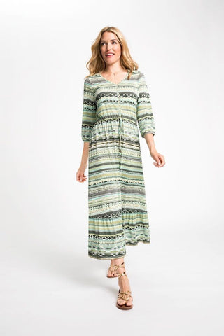 Olsen Dress Green Stripe Pattern Jersey - MMJs Fashion