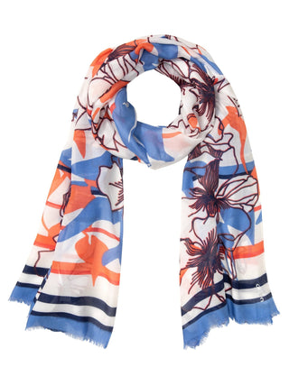 Olsen Floral Stripe Scarf in Blue Orange - MMJs Fashion
