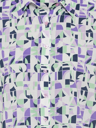 Olsen Graphic Print Blouse in Purple & Green - MMJs Fashion