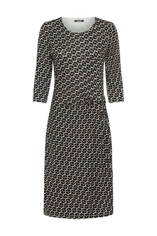 Olsen Jersey Dress in Black Beige Pattern - MMJs Fashion