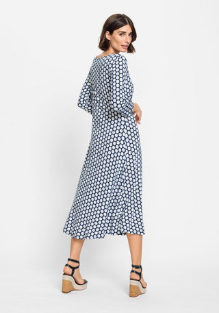 Olsen Jersey Midi Dress in Blue White Spot - MMJs Fashion