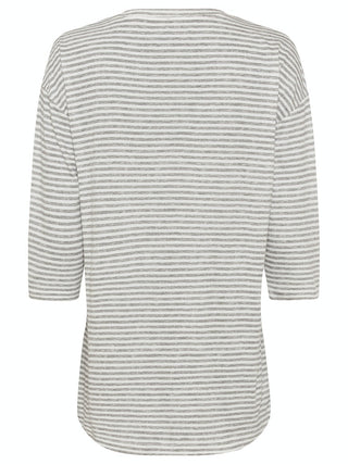 Olsen Silver Grey Stripe Placement Print Top - MMJs Fashion