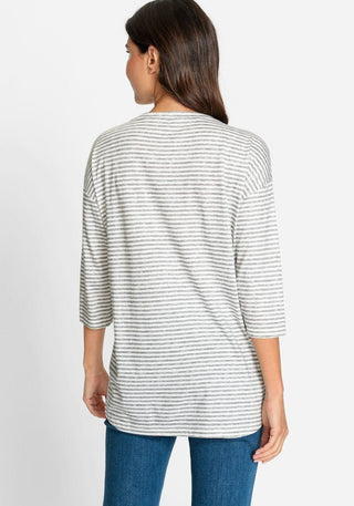 Olsen Silver Grey Stripe Placement Print Top - MMJs Fashion