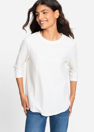 Olsen Textured Ivory Top with 3/4 Sleeves Hannah - MMJs Fashion