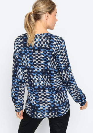 Olsen Top Blue Grey Geometric Print 11104666 - MMJs Fashion