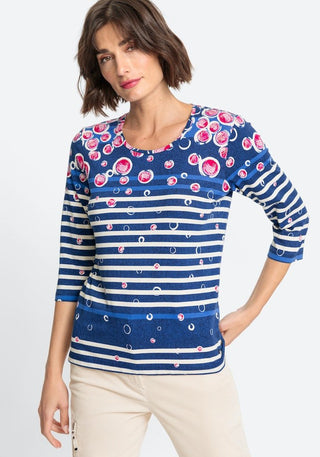 Olsen Top Navy Pink Cream Spots and Stripes - MMJs Fashion