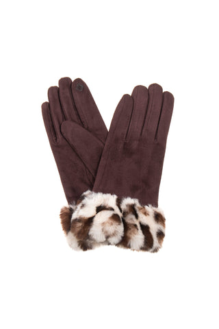 Park Lane Gloves Brown with Cream Faux Fur - MMJs Fashion