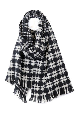 POM Black and Beige Checked Weave Scarf - MMJs Fashion