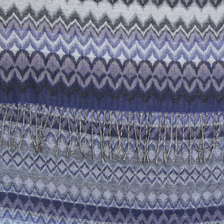 POM Fair Isle Pattern Scarf in Navy Blue Grey Zig-zag Stripe - MMJs Fashion