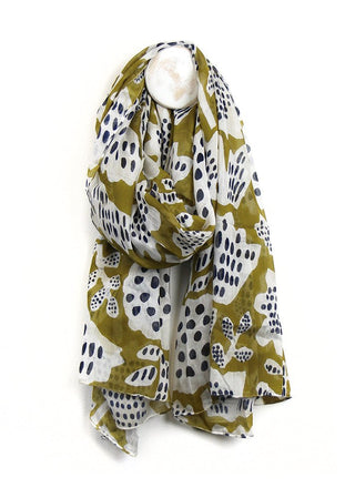 POM Organic Cotton Olive Green Abstract Tulip Print Scarf - MMJs Fashion