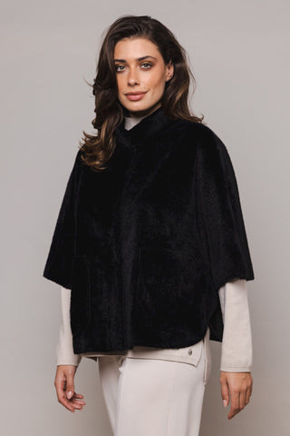 Rino & Pelle Faux Fur Cape Jacket Black Dewi - MMJs Fashion