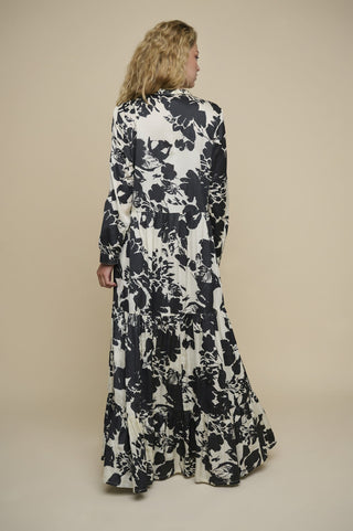 Rino & Pelle Floral Print Maxi Dress Black Off White Elijn - MMJs Fashion