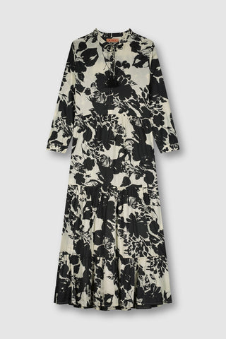 Rino & Pelle Floral Print Maxi Dress Black Off White Elijn - MMJs Fashion