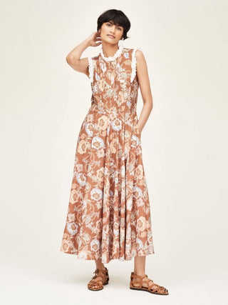 Thought Dress Brown Blue Floral Aragon - MMJs Fashion