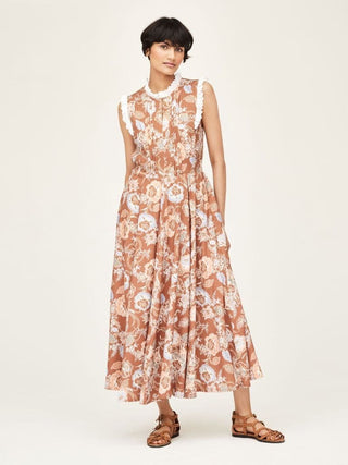 Thought Dress Brown Blue Floral Aragon - MMJs Fashion