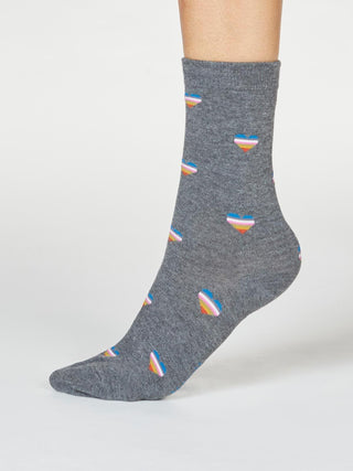 Thought Socks Dark Grey Heart Stripe Cretia - MMJs Fashion