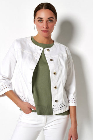 Toni White Collarless Denim Jacket Joy - MMJs Fashion