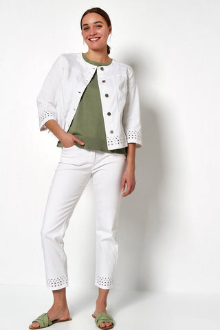 Toni White Collarless Denim Jacket Joy - MMJs Fashion