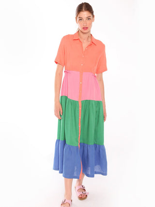 Vilagallo Dress Orange Pink Tiered Linen - MMJs Fashion