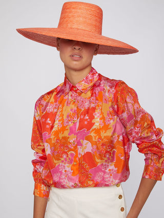 Vilagallo Floral Print Blouse Orange Pink Isabella - MMJs Fashion